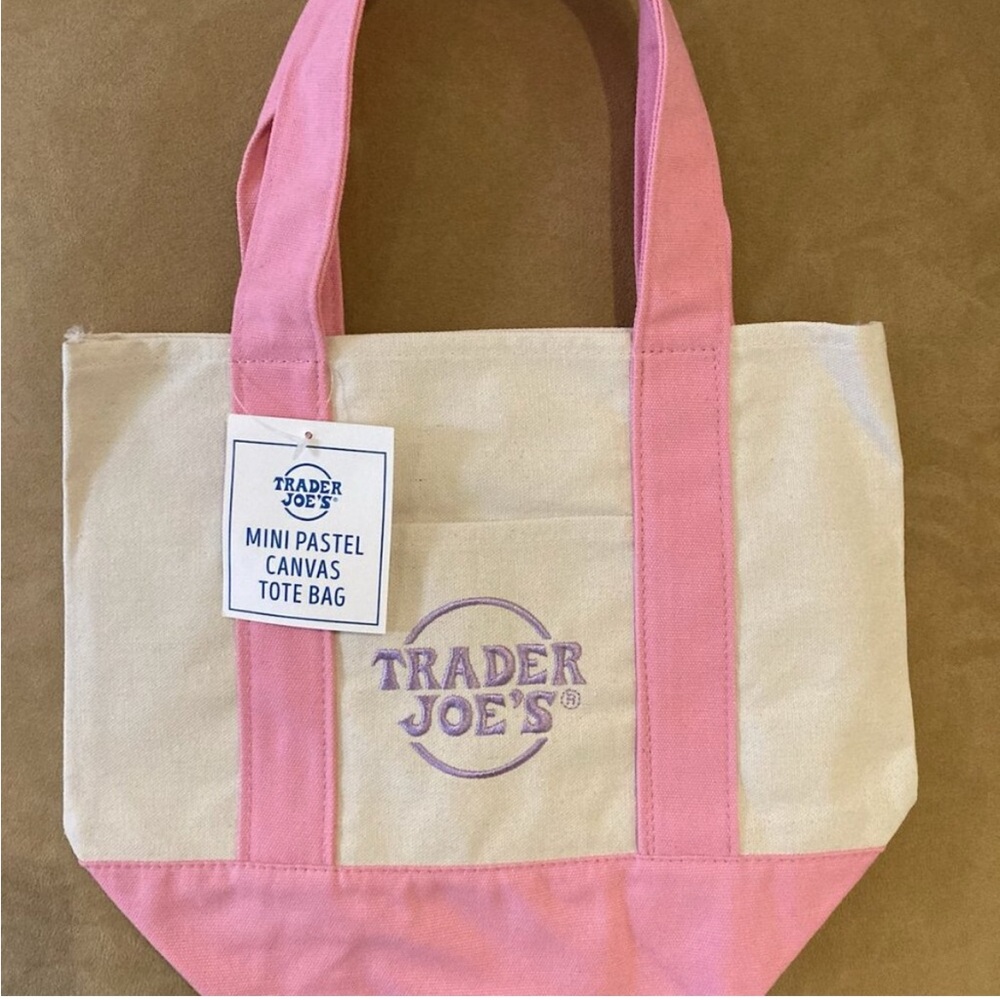 Trader Joe’s pastel Pink and Cream Canvas mini Tote Bag